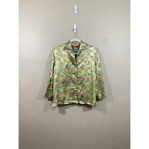 Vintage Womens Chinese Jacket 38 Gold Retro Asian Party Formal Trees Flowers